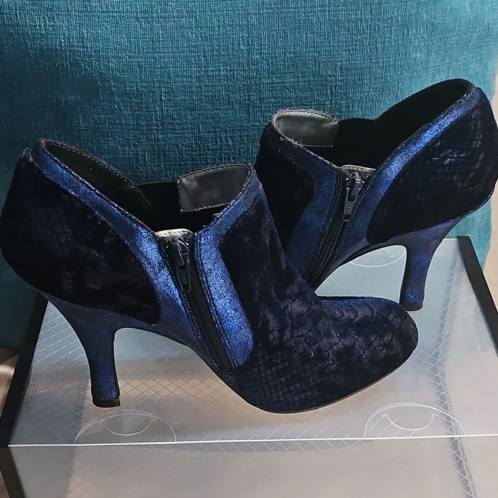 Ruby Shoo Elegant Navy Blue Heeled Ankle Boots with Side Zip